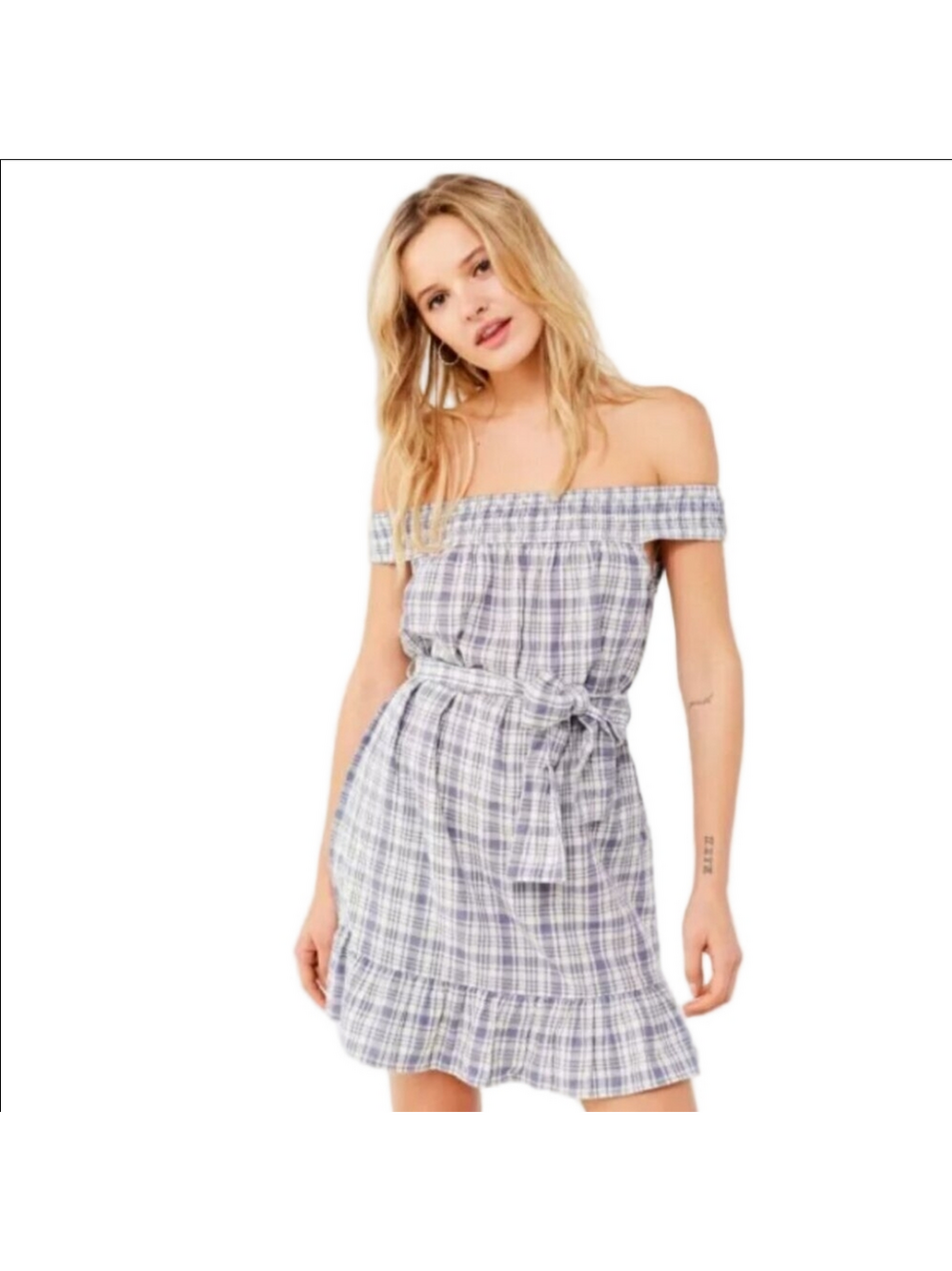 NWT UO URBAN OUTFITTERS |Plaid Ruffle Dress black white sz S